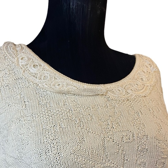 Vintage Petite Ways Off White Cream Short Sleeve Collared Sweater - Picture 13 of 16